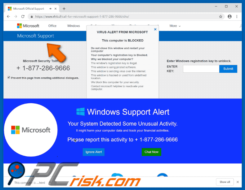 Microsoft Support Alert scam gif