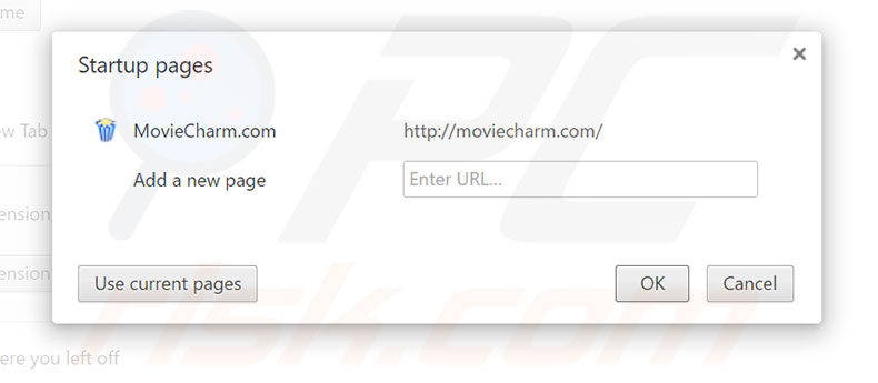 Removing moviecharm.com from Google Chrome homepage