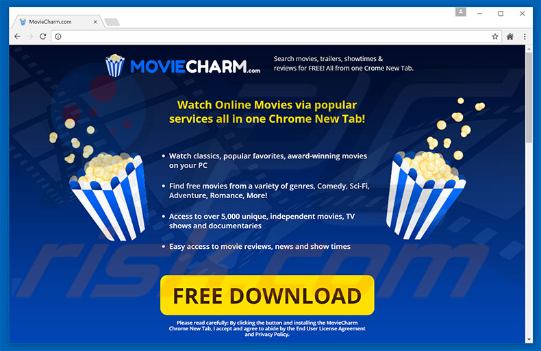 Website used to promote MovieCharm browser hijacker