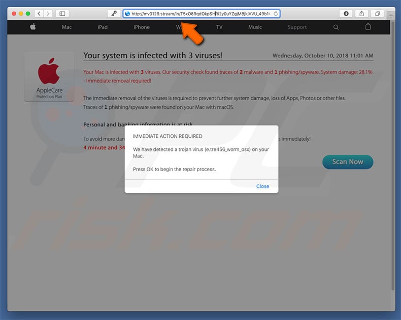 mv0129.stream promoting AppleCare Protection Plan scam