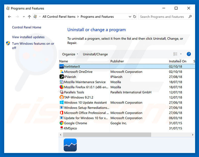 NetMeterX adware uninstall via Control Panel