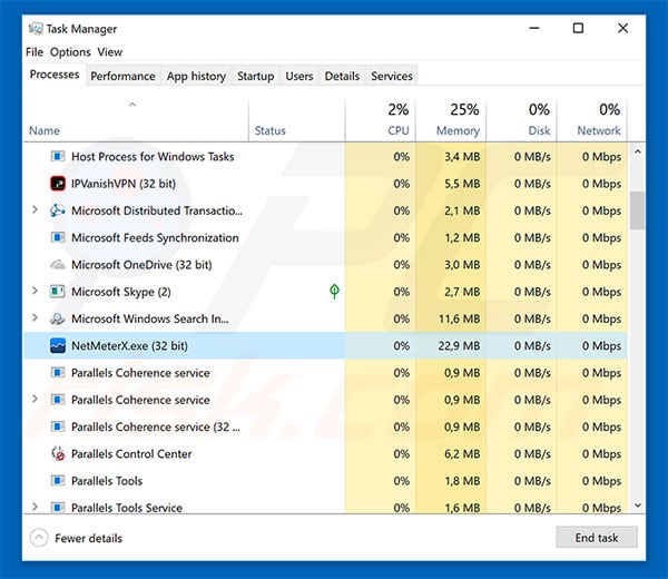 NetMeterX in task manager