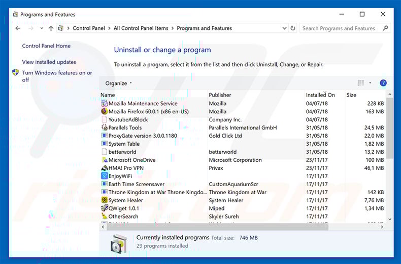 newsupdateunit.info adware uninstall via Control Panel
