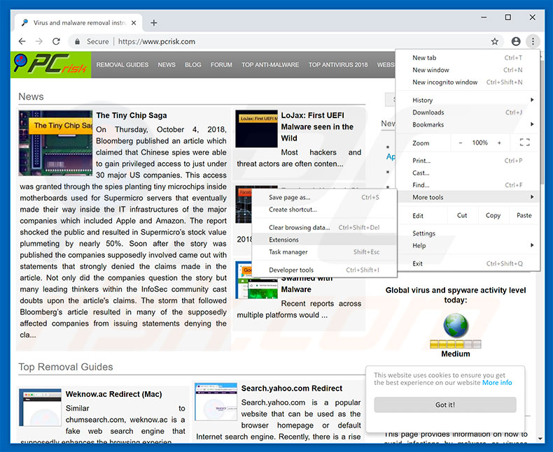 Removing PC Support Center  ads from Google Chrome step 1