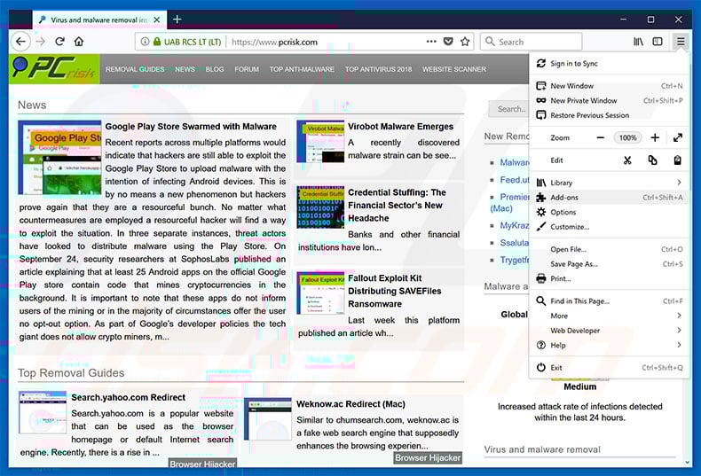 Removing rogue extensions from Mozilla Firefox step 1