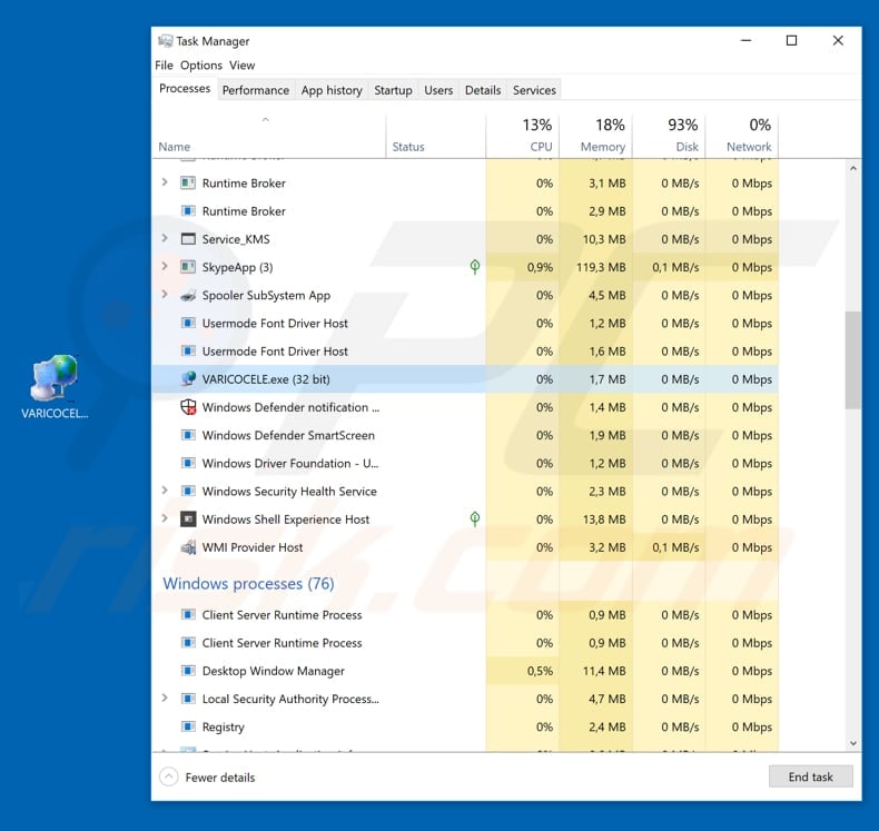 Hawkeye keylogger process in Windows Task Manager