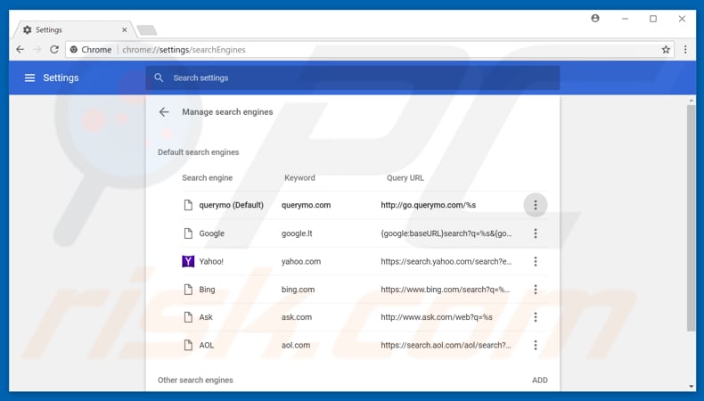 Removing go.querymo.com from Google Chrome default search engine