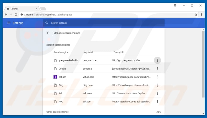 Removing go.querymo.com from Google Chrome default search engine