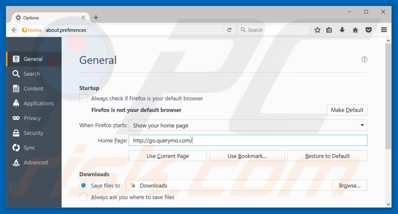 Removing go.querymo.com from Mozilla Firefox homepage