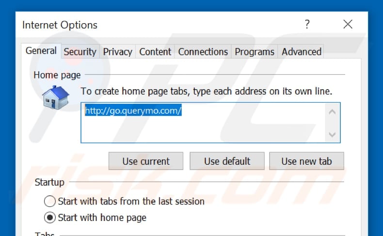 Removing go.querymo.com from Internet Explorer homepage