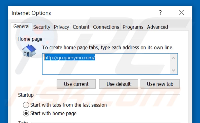 Removing go.querymo.com from Internet Explorer homepage