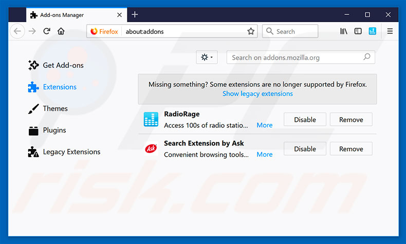 Removing hp.myway.com related Mozilla Firefox extensions