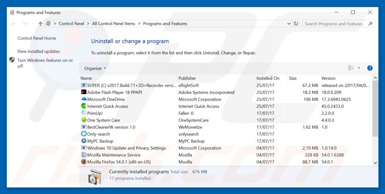 redirectal.com adware uninstall via Control Panel