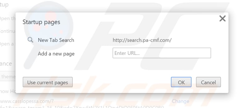 Removing search.pa-cmf.com from Google Chrome homepage