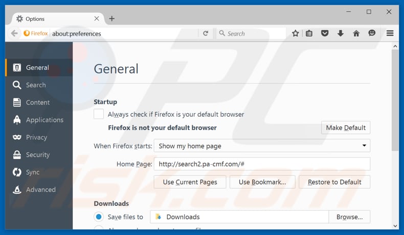 Removing search.pa-cmf.com from Mozilla Firefox homepage