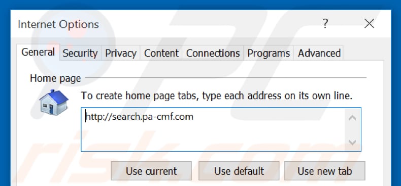 Removing search.pa-cmf.com from Internet Explorer homepage