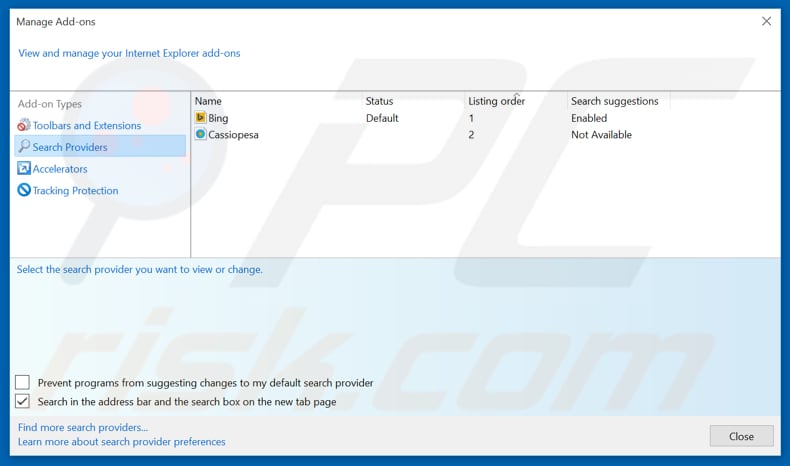 Removing search.pa-cmf.com from Internet Explorer default search engine