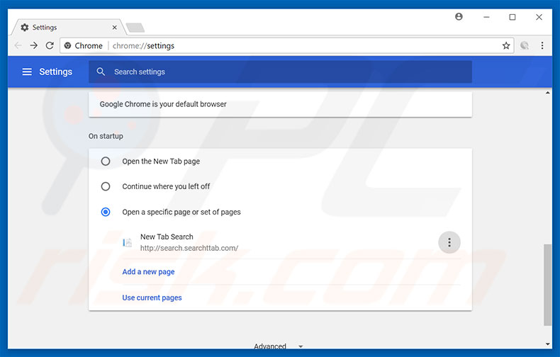Removing search.searchttab.com from Google Chrome homepage