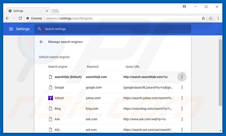 Removing search.searchttab.com from Google Chrome default search engine