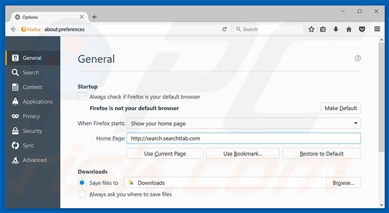 Removing search.searchttab.com from Mozilla Firefox homepage
