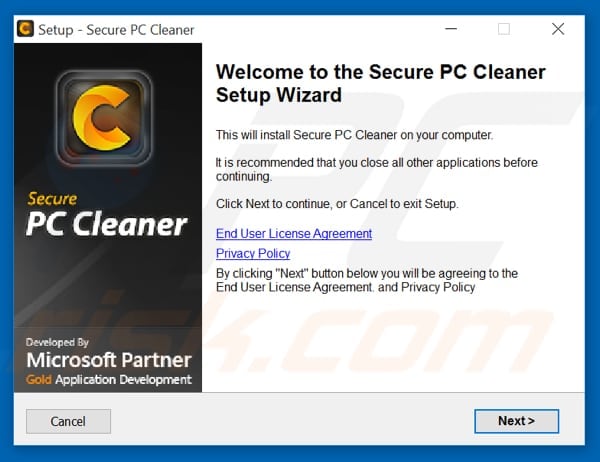 Secure PC Cleaner installation setup