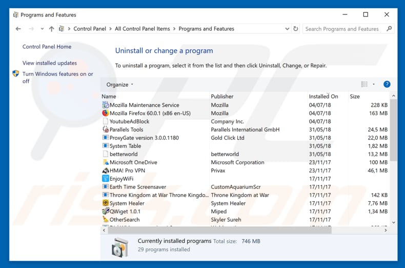 Secure PC Cleaner adware uninstall via Control Panel