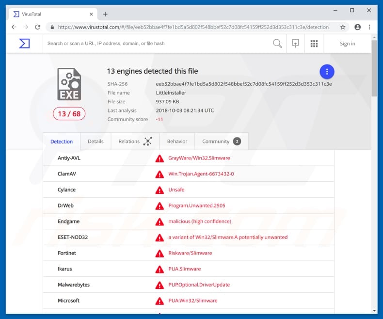 slimware driverupdater detections