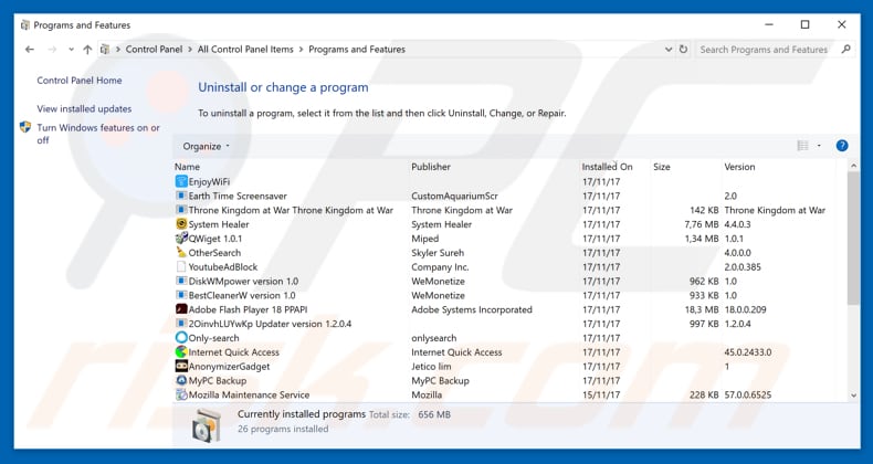 hp.myway.com browser hijacker uninstall via Control Panel