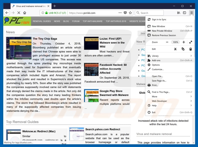 Removing rogue extensions from Mozilla Firefox step 1