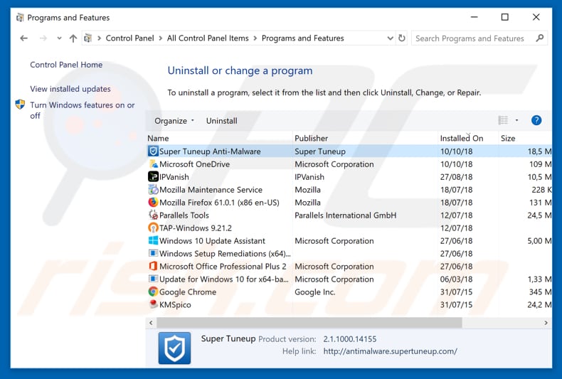 Super Tuneup Anti-Malware adware uninstall via Control Panel