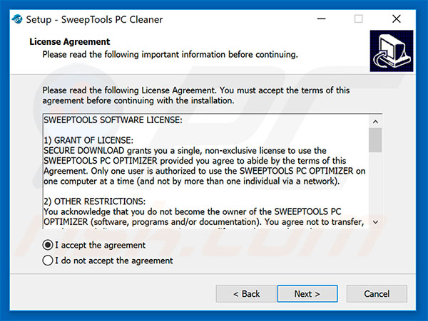 SweepTools PC Cleaner installation setup