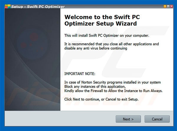 Swift PC Optimizer installation setup