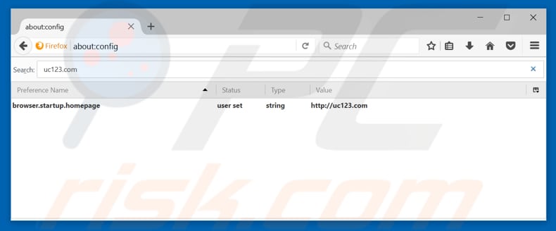 Removing uc123.com from Mozilla Firefox default search engine