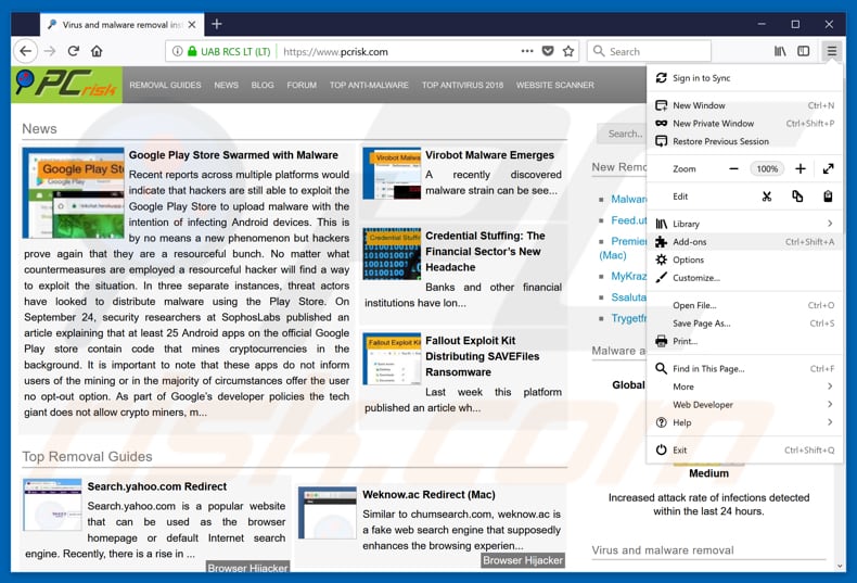 Removing UC Browser ads from Mozilla Firefox step 1
