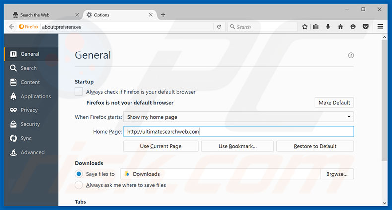 Removing ultimatesearchweb.com from Mozilla Firefox homepage