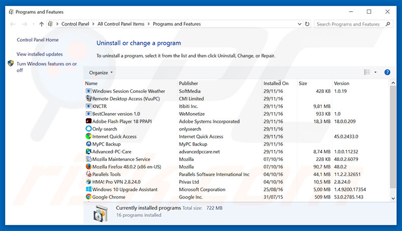 ultimatesearchweb.com browser hijacker uninstall via Control Panel