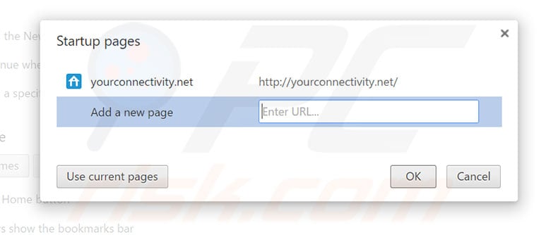 Removing yourconnectivity.net from Google Chrome homepage