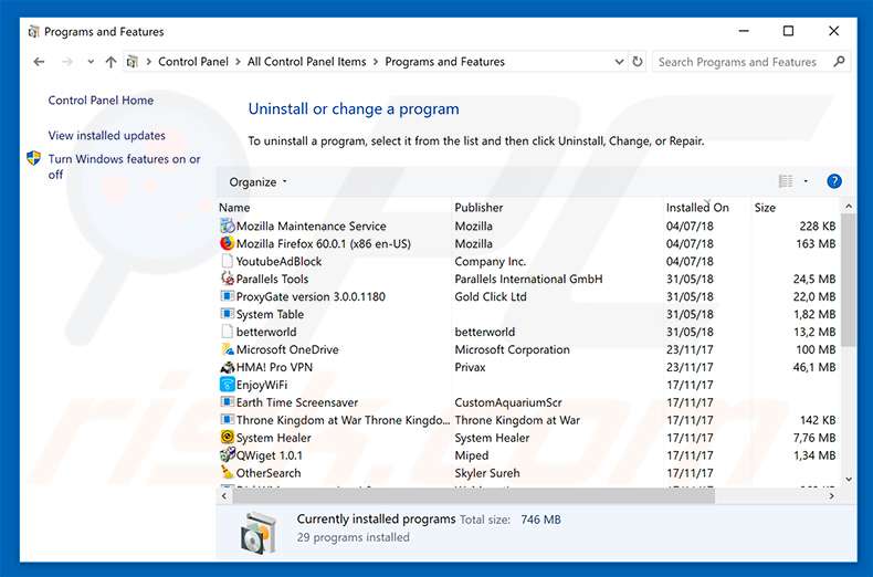 Zippy Zarp adware uninstall via Control Panel