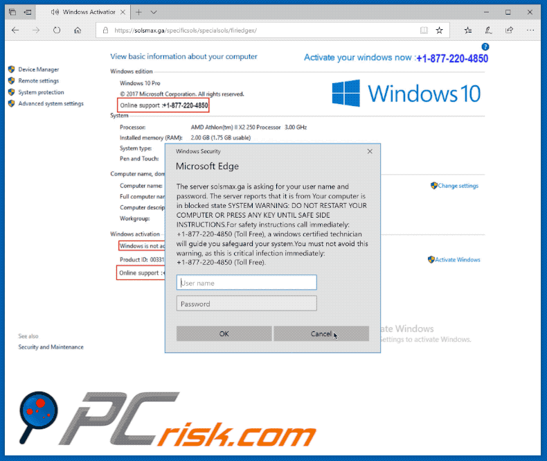 appearance of activate your windows now scam in a pop-up