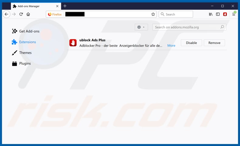 Removing Adblocking Addon ads from Mozilla Firefox step 2