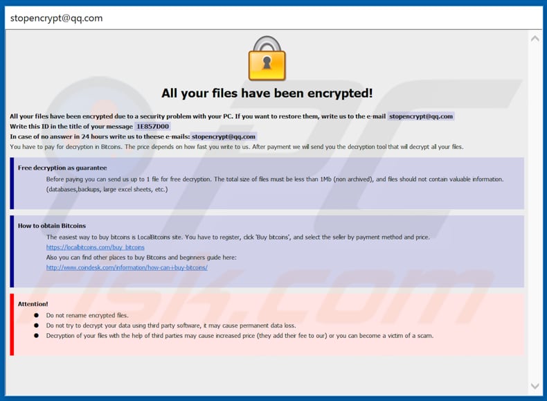 Adobe ransomware ransom note (pop-up)