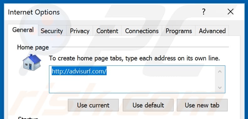 Removing advisurf.com from Internet Explorer homepage