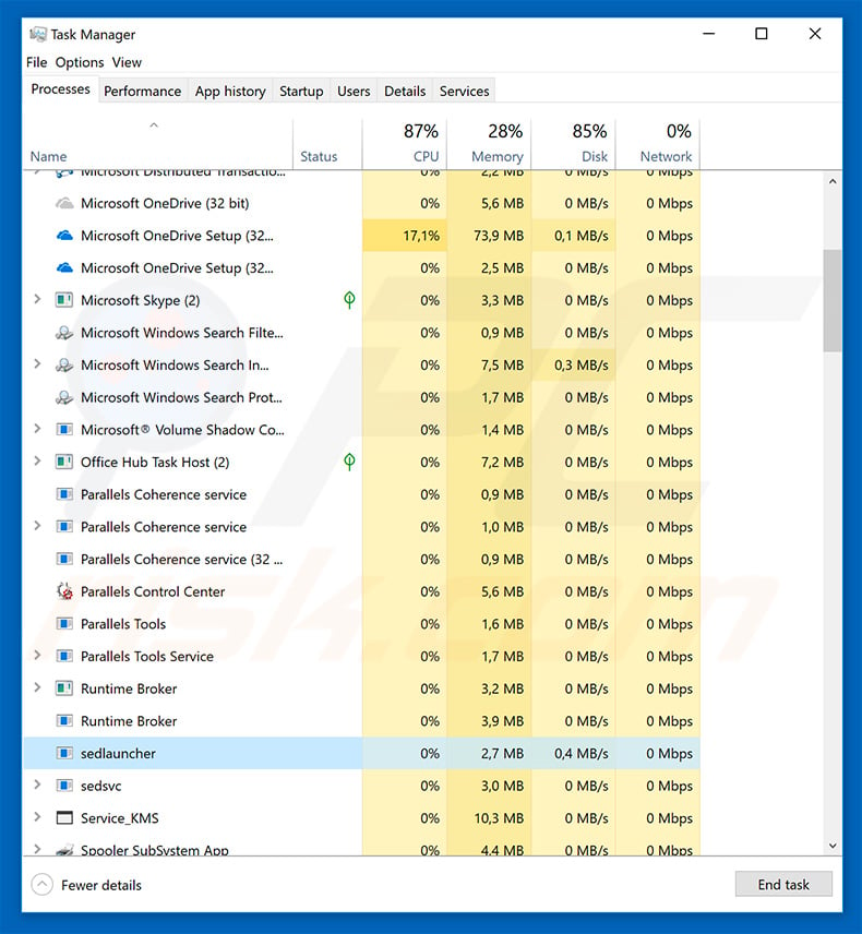 Emotet trojan in Windows Task Manager