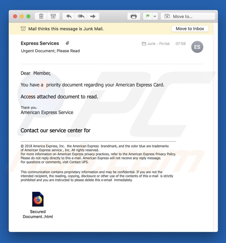 American Express Email Virus spam campaign