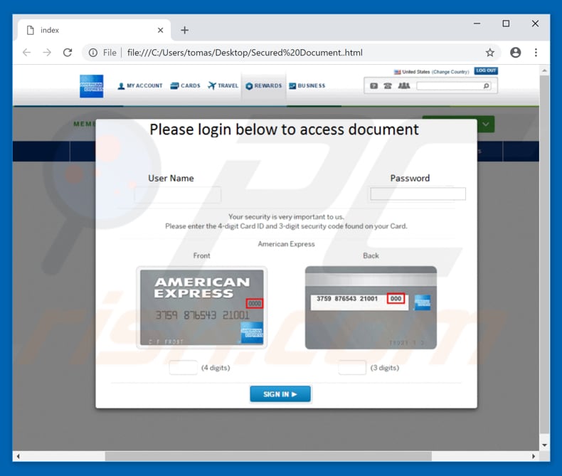 american express email virus website designed to steal password and login