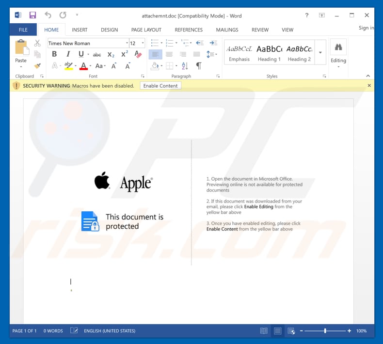 apple email virus attachment presented in apple email virus scam campaign