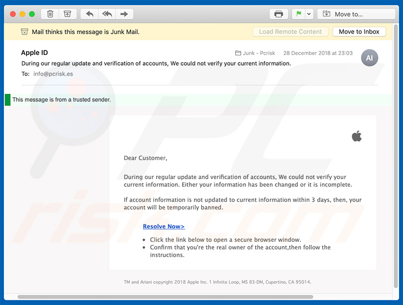 Apple Email Virus phishing campaign (sample 4)