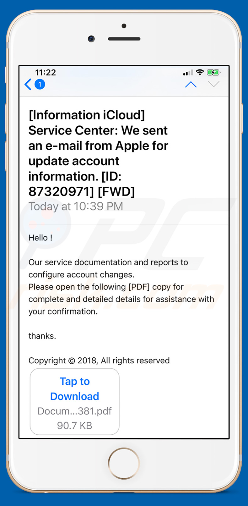 Apple Email Virus phishing campaign (sample 3)