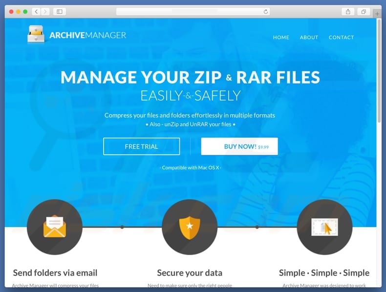 website promoting Archive Manager potentially unwanted application