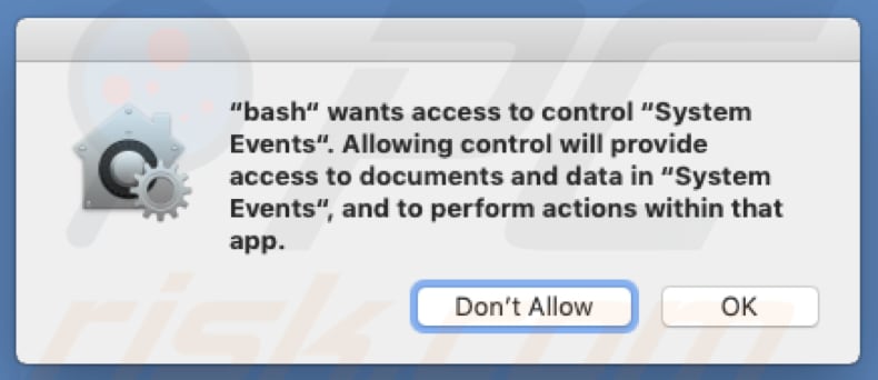 Bash wants to control System Events fake popup